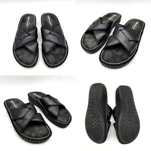 Vintage 90s Y2K Sideout TUCSON Black Leather Slip On Slide Sandals Size 7